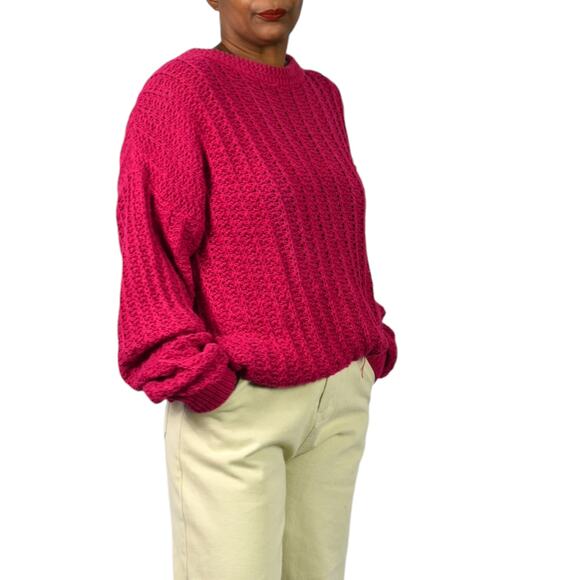 Vintage Cacharel Chunky Sweater Pink Pullover Slouchy Cable Knit Crewneck XL - Picture 10 of 16